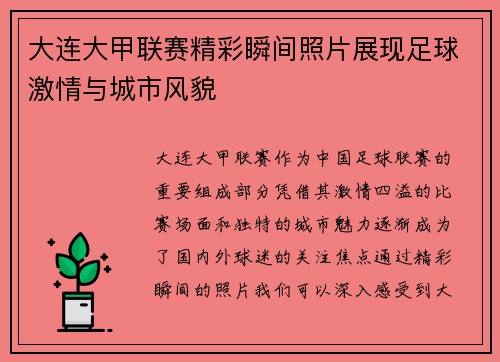 大连大甲联赛精彩瞬间照片展现足球激情与城市风貌