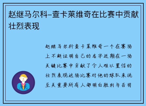 赵继马尔科-查卡莱维奇在比赛中贡献壮烈表现